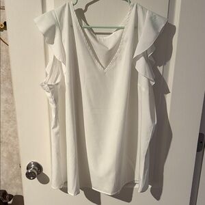 SHEIN White V-Neck Ruffle Blouse never worn